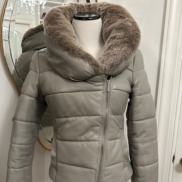 Karen Millen gray leather coat